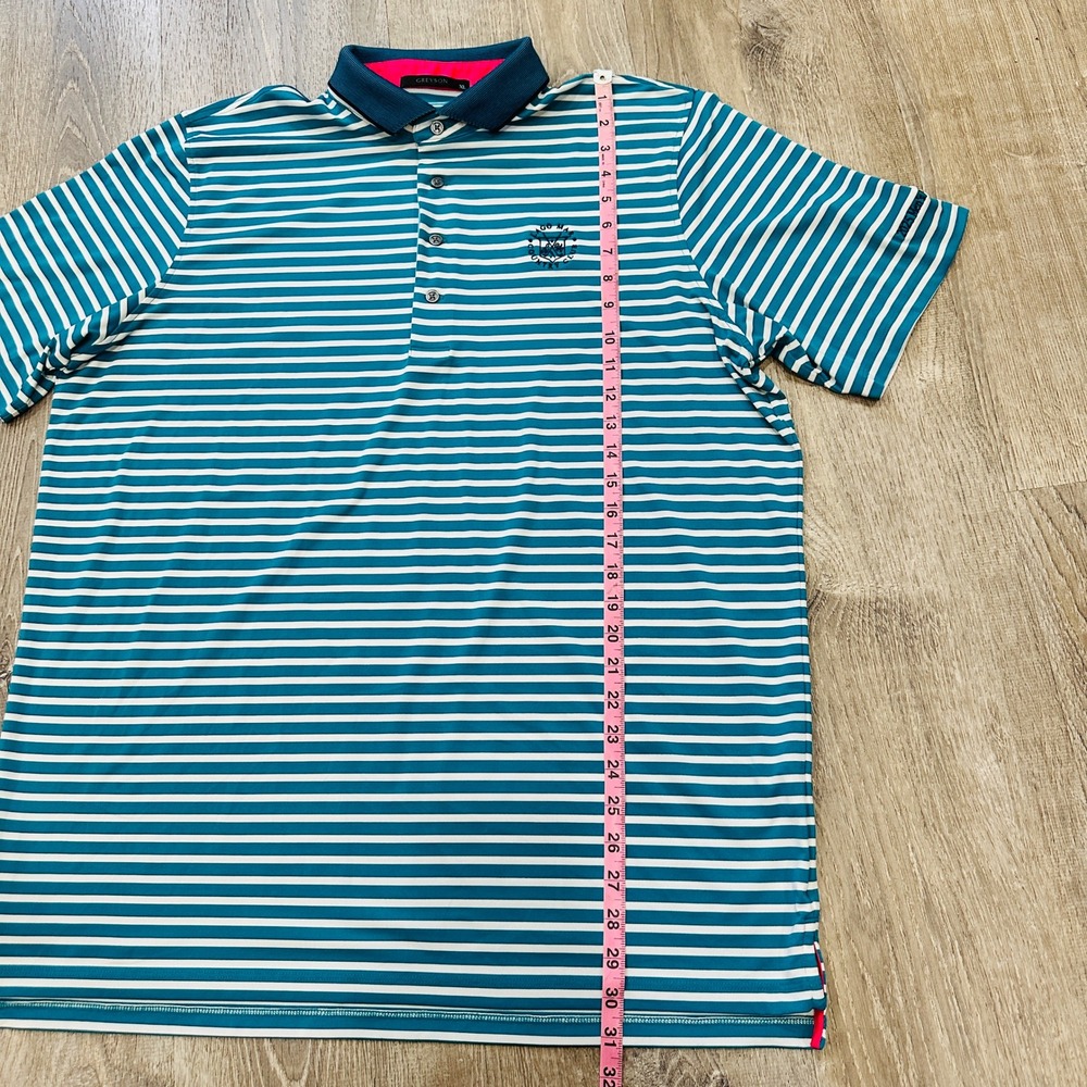 Greyson Polo Mens XL Teal White Striped Lago Mar Country Club Golf Polo Shirt - Picture 5 of 16